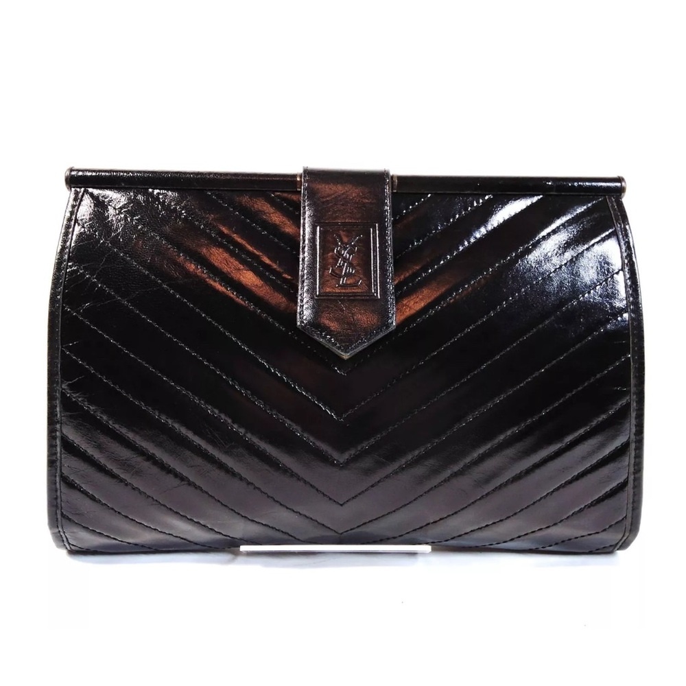 YSL Black Leather  Clutch with D Rings. EUC 100% Auth!